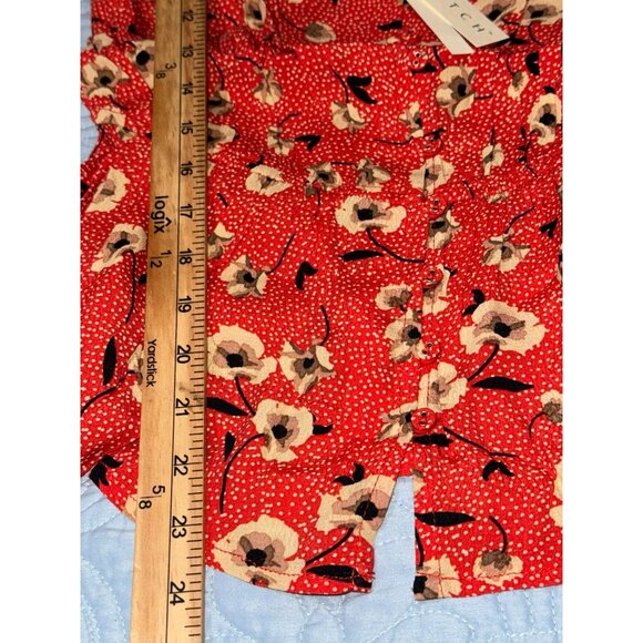 Lovestitch Women's Red Floral Long Sleeve Blouse M With Square Neckline & Peplum - Picture 9 of 9